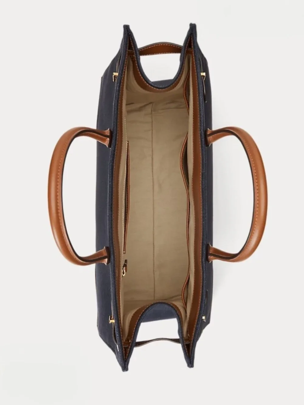 Ralph Lauren Navy Canvas and Brown Leather Tote - Picture 6 of 9